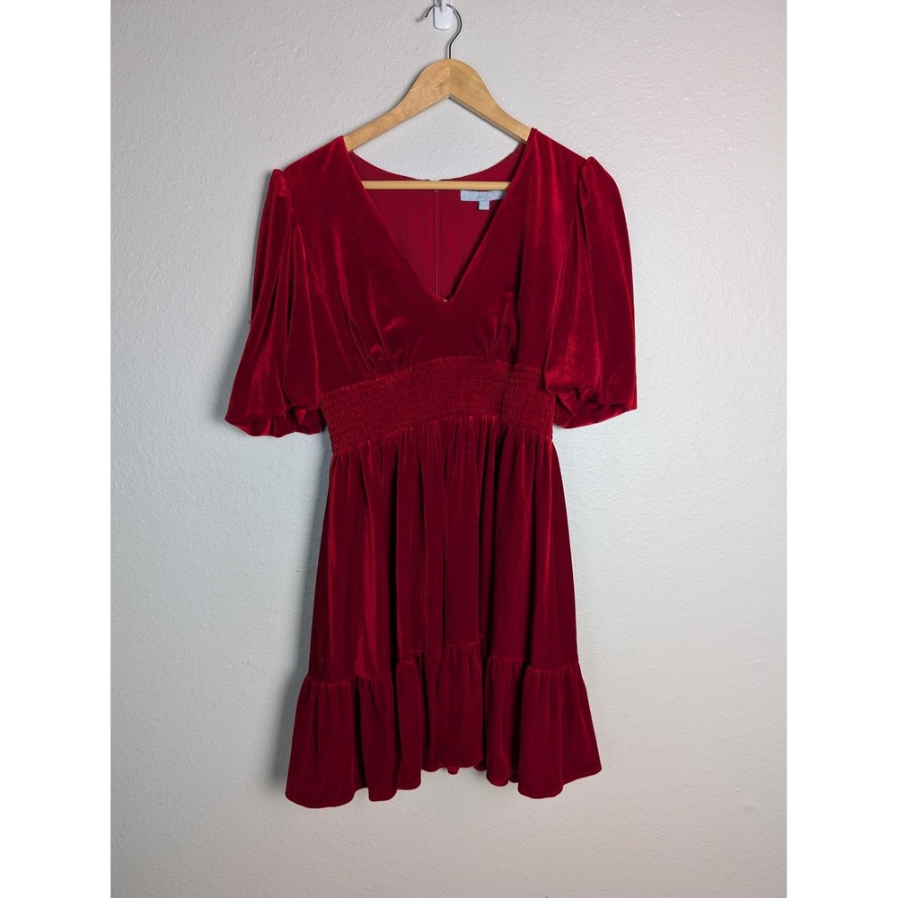 Antonio Melani Dress Womens‎ 4 Red Fit & Flare Short Velvet Smocked Ruffle Party